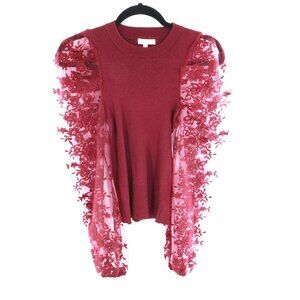Sheer Lace Long Sleeve Blouse Womens S‎ Burgundy Gypsy Indie Victorian Coquette